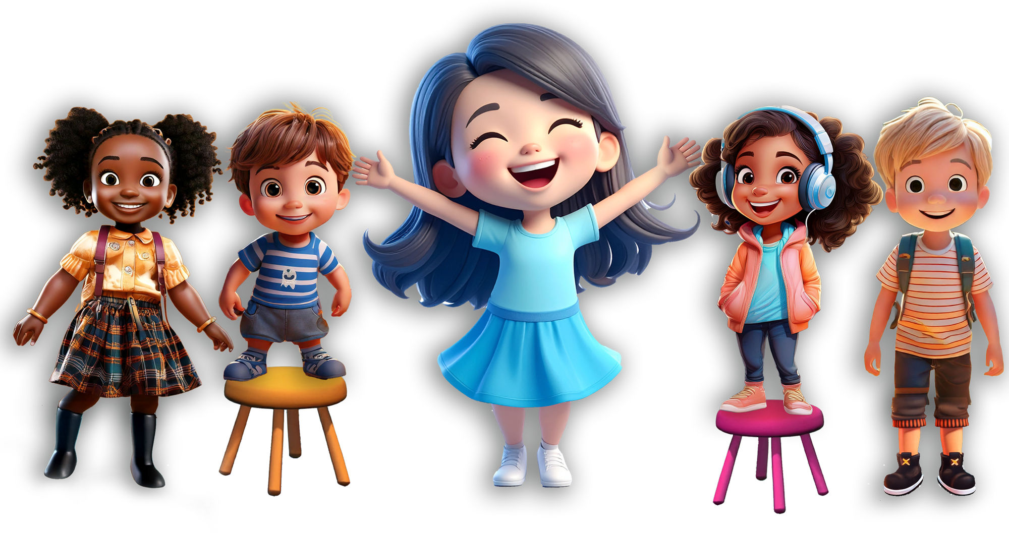 Five happy, singing children
